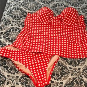 J Crew red and white polka dot tankini